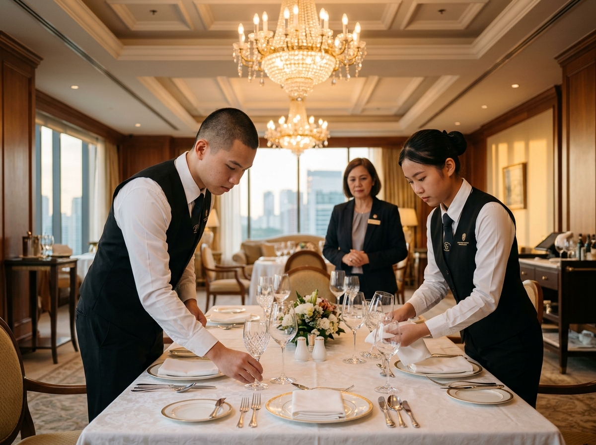 Hospitality management students during professional practical operations