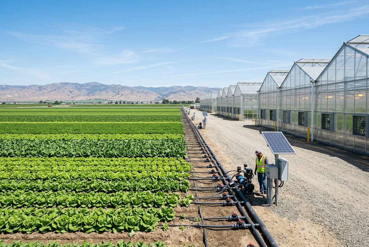 Modern commercial agricultural farm in California Central Valley